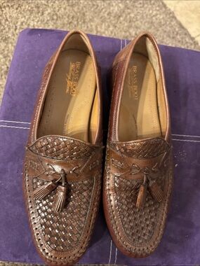 Brass Boot Men’s Brown Woven Leather Tassel Handmade Loafers Sz 10 M